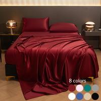 Solid Color Satin Bedding Set, 1 Count Fitted Sheet & 1 Count Flat Sheet & 2 Counts Pillowcase, Soft Comfortable Bedding Set ...