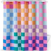 Colorful Pastel Geometric Pattern Shower Curtain, 1 Count Exquisite Lovely Waterproof Shower Curtain with 12pcs Hooks, Shower...