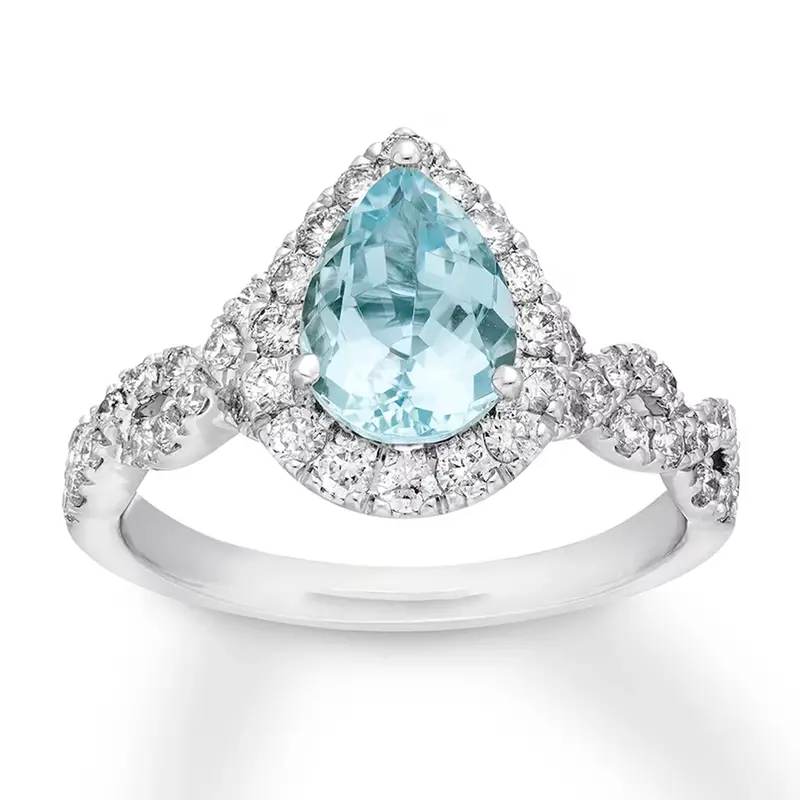 10K White Gold Pear Cut Custom Engagement Ring Gemstone Rings