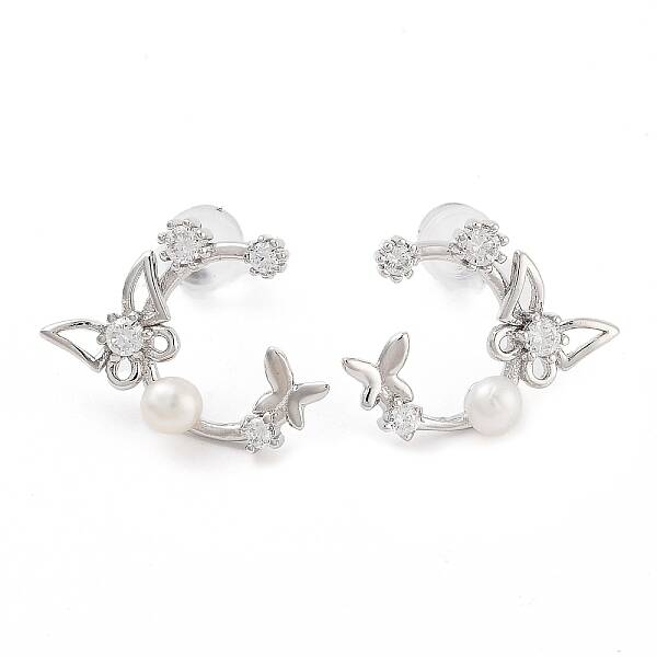Butterfly Rhodium Plated 925 Sterling Silver Studs Earrings