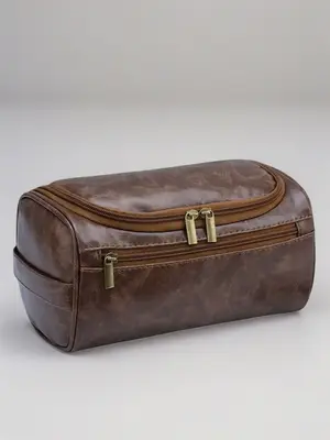 Men's Secure Fastening Toiletries Travel Toiletry Bag, Waterproof PU Leather Compact Bag, Travel Accessories, Durable and Sty...