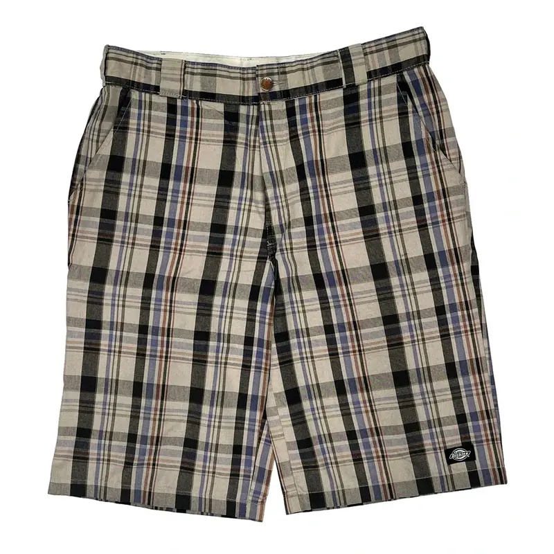 Regular Fit Dickies Checked Shorts - 34W 13L Beige Cotton