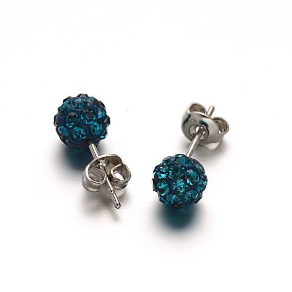 Polymer Clay Rhinestone Ball Stud Earrings