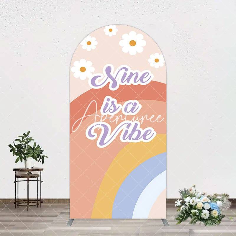 Aperturee Daisy Rainbow Nine Is A Vibe Birthday Arch Backdrop, 1.6X4FT(0.5X1.2M), 38.18 USD, arch backdrop kit, DMGD0Y20-A
