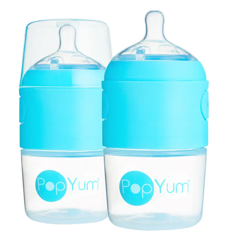 PopYum 5oz Blue Anti-Colic Formula Making Baby Bottle, 2-Pack with #1 Slow Flow Nipples