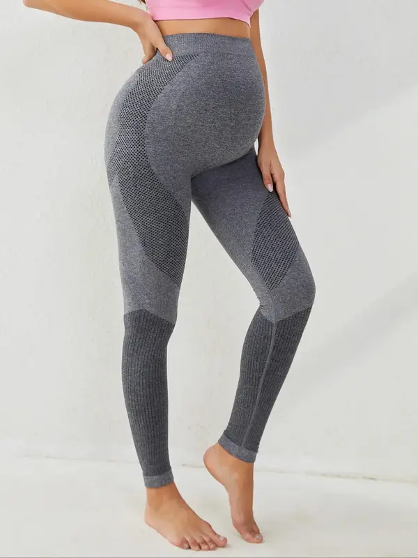 Women's Solid High Waist Maternity Leggings, Casual Comfy Breathable Skinny Pants for Pregnancy & Postpartum, Maternity Leggi...