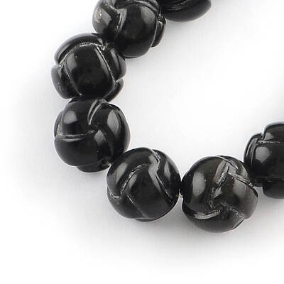 Natural Carved Obsidian Stone Bead Strands