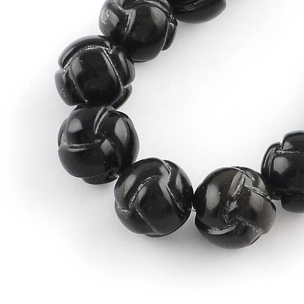 Natural Carved Obsidian Stone Bead Strands
