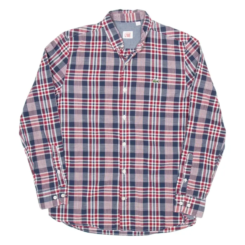LACOSTE LIVE Mens Shirt Red Check Long Sleeve M