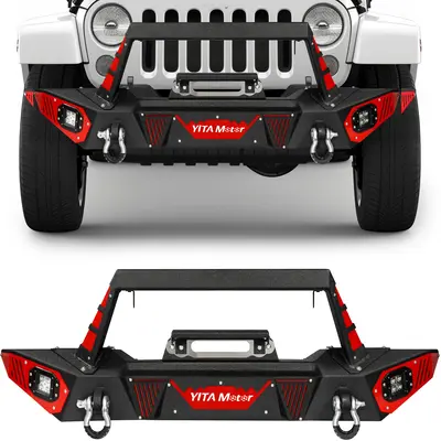 Front Bumper Compatible with 2007-2018 Jeep Wrangler JK & JKU Unlimited, Rock Crawler Bumpers w/Winch Plate & License Plate B...