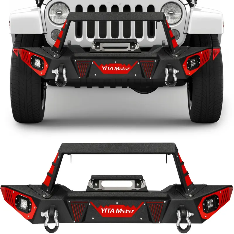 Front Bumper Compatible with 2007-2018 Jeep Wrangler JK & JKU Unlimited, Rock Crawler Bumpers w/Winch Plate & License Plate B...