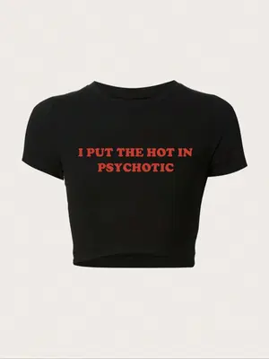 Women's Slogan Print Round Neck Crop Tee, Streetwear Casual Short Sleeve Crew Neck T-shirt for Summer, Cute Summer Tops, Ladi...