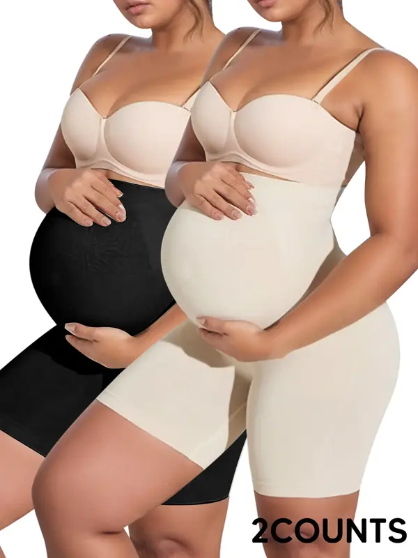 2 Pack Maternity Over Belly Support Shorts – Seamless Pregnancy Shapewear for Women, High Waist Belly Lift & Thigh Smoothin...