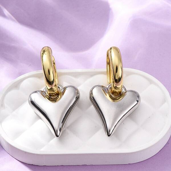 Two Tone Heart Brass Hoop Earrings