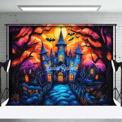 Aperturee Scary Ghost Castle Bats Trunk Halloween Backdrop - Aperturee
