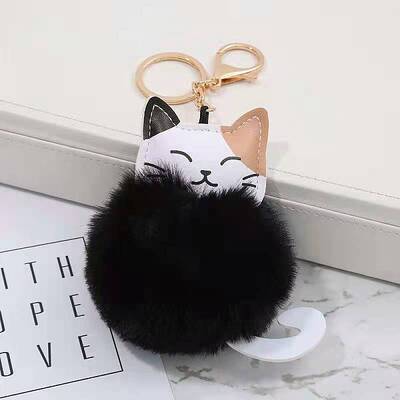 Faux Fur White Cat Pendant Keychain