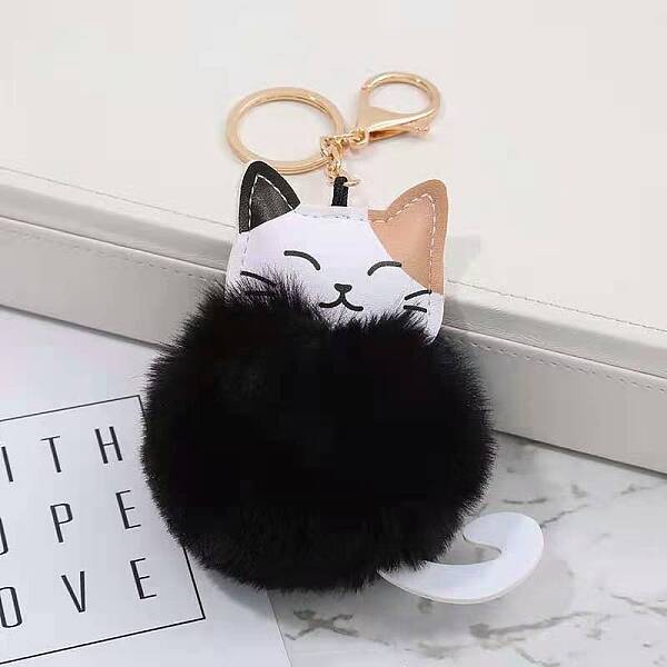 Faux Fur White Cat Pendant Keychain