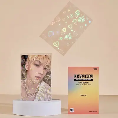 Premium Custom Heart Holographic Photocard Sleeves (Pack of 100)