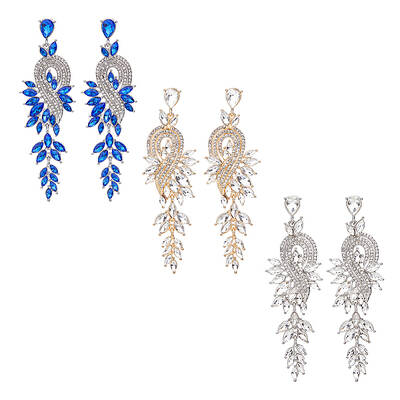 3 Pairs 3 Colors Sparkling Rhinestone Leafy Branch Dangle Stud Earrings