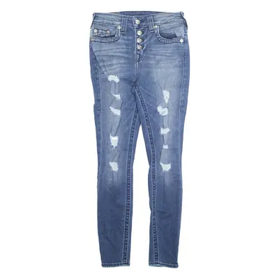 TRUE RELIGION Distressed Womens Jeans Blue Slim Tapered Stone Wash W26 L28