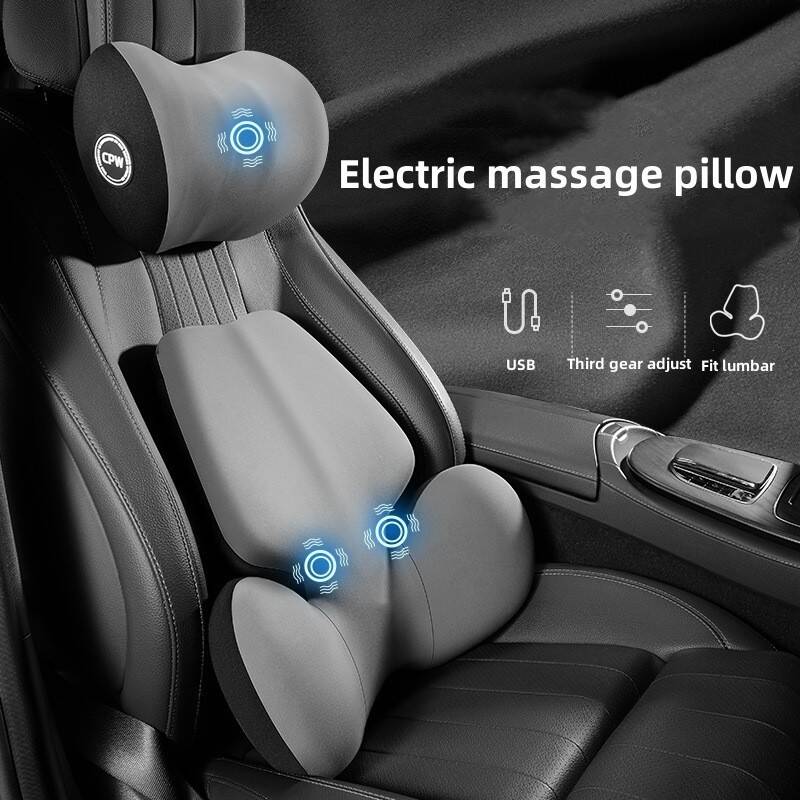 Car Electric Massage Waist Back Cushion Headrest Vibration Heating Pad for Home/Office/Car