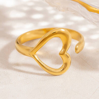 Hollow Heart 304 Stainless Steel Adjustable Open Cuff Rings for Women