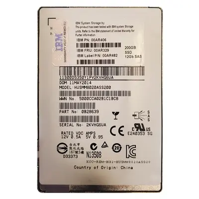 00AR406 IBM 200GB Multi-Level Cell SAS 12Gb/s 2.5-Inch Solid State Drive for Storwize V7000 Gen2