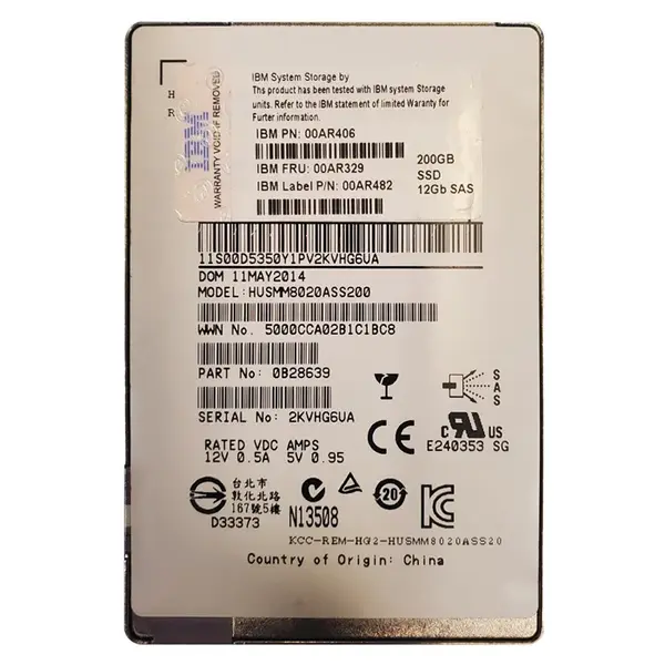 00AR406 IBM 200GB Multi-Level Cell SAS 12Gb/s 2.5-Inch Solid State Drive for Storwize V7000 Gen2