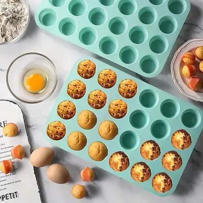 Summer 2024 Silicone Mini Muffin Pan, 2 Counts/set 24-cavity Mini Muffin Pan, Non-stick Baking Cupcake Pan, Oven Accessories,...