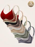 Women's Colorblock Print Push Up Bra, Adjustable Strap Seamless Bra, Soft Comfortable Breathable Lingerie for All Seasons Cas...