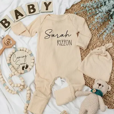 Personalized First + Middle Name Silky Baby Long Sleeve Romper- Soft Going Home Outfit for Boys and Girls - Custom Newborn Gi...