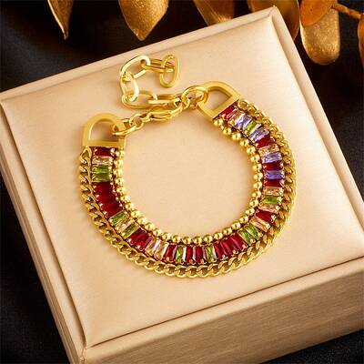 Golden 304 Stainless Steel Triple Layer Multi-strand Bracelets