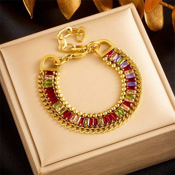 Golden 304 Stainless Steel Triple Layer Multi-strand Bracelets