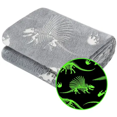 Dinosaur Print Glow in the Dark Blanket, 1 Count Soft Warm Cozy Blanket, Bedding Supplies for Home Office Travel