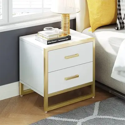 DWVO Nightstand with 2 Drawers, Small End Side Table with Storage, Modern Bedside Bed Table with Metal Frame for Small Space,...