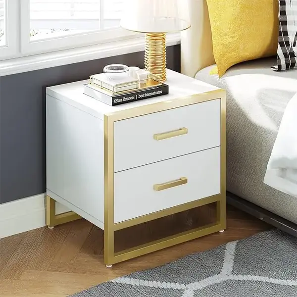 DWVO Nightstand with 2 Drawers, Small End Side Table with Storage, Modern Bedside Bed Table with Metal Frame for Small Space,...