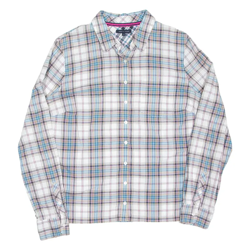 TOMMY HILFIGER Womens Shirt Beige Check Long Sleeve UK 14