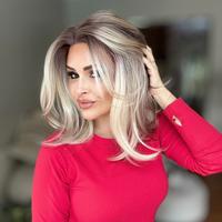 A62 by AISOM Free Part Natural Bob Cut 13 inches Bright Blonde with Brown Blend Synthetic Lace Wig for Daily Wear Short Wig N...