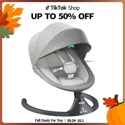 Electric Baby Swing with Bluetooth & Music Features, 5 Sway Speeds, 3 Recline Angles, Remote Control, Canopy for Indoor/Outdo...