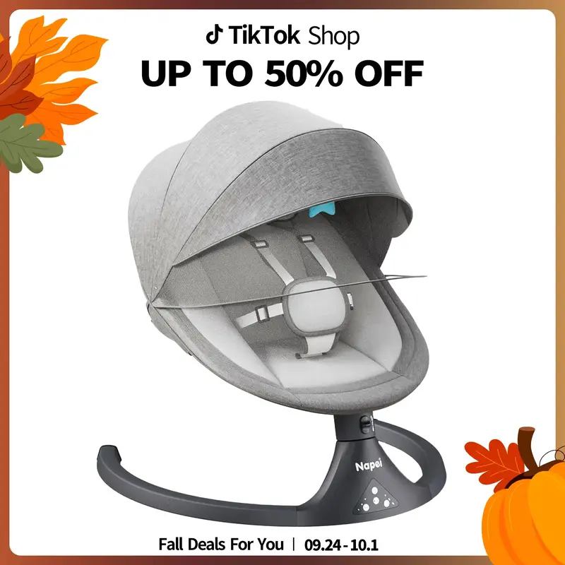 Electric Baby Swing with Bluetooth & Music Features, 5 Sway Speeds, 3 Recline Angles, Remote Control, Canopy for Indoor/Outdo...