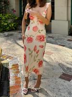 Women's Floral Print Dress, Boho Sleeveless Long Dress for Beach Holiday Vacation, Ladies Summer Clothes, Womenswear