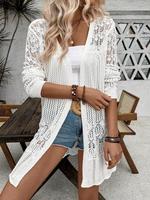 Women's Solid Color  Cardigan, Casual Long Sleeve  Cardigan for Summer, Fashion Women's Knit Clothing for Daily Wear, Tops
