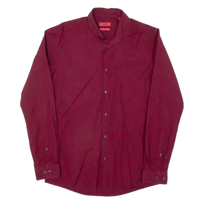 HUGO Slim Fit Mens Plain Shirt Maroon Long Sleeve M