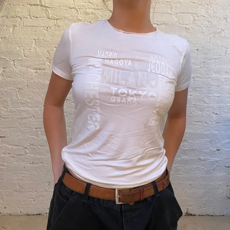 Armani Graphic T-Shirt - Medium White Polyester Blend