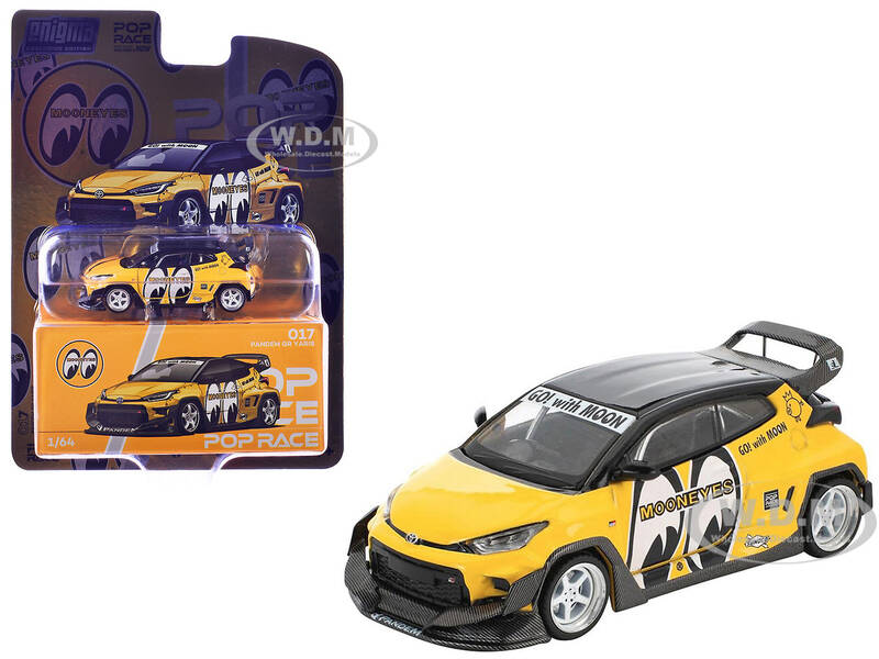 Pandem GR Yaris RHD (Right Hand Drive) MoonEyes Yellow with Black Top and Graphics Enigma Exclusive Edition 1/64 Diecast ...