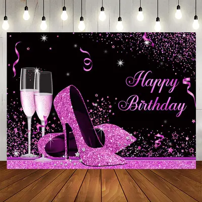 Aperturee Fuchsia Black Glitter High-Heel Birthday Backdrop