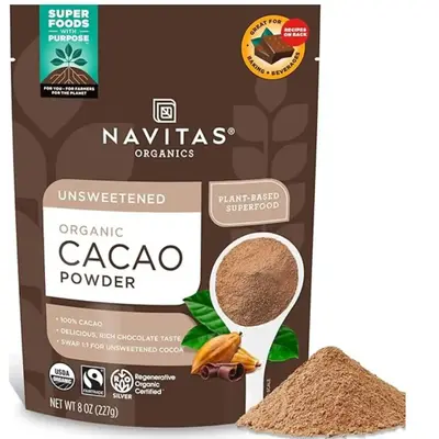 Navitas Organics Cacao Powder, Organic Certified, Non-GMO, Fair Trade, Gluten-Free, 8oz. Bag, 15 Servings Chocolate Sugar Bev...