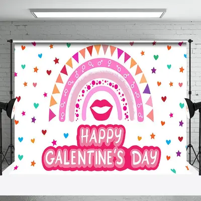 Colorful Hearts Rainbow Happy Galentines Day Backdrop - Aperturee