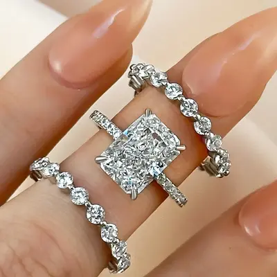 Effinny Jewelry 4.0ct Radiant Cut 3PC Wedding Ring Set, S925 Sterling Silver Promise Ring, 5A Cubic Zirconia Bridal Rings for...