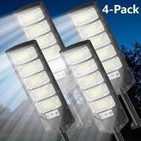 4-Pack 8000K 100000LM Solar Street Light Waterproof 504 LED Solar Park Street Light (Dusk to Dawn) with Bracket Solar Flood L...